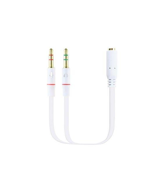 Nanocable Cable Adaptador Audio Jack 3.5/H de 4 Pines a 2 Jack 3.5/M de 3 Pines, Blanco, 20 Cm - Imagen 1