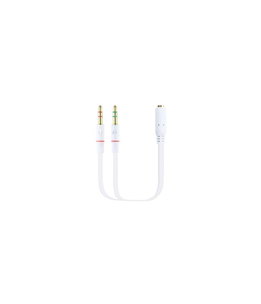 Nanocable Cable Adaptador Audio Jack 3.5/H de 4 Pines a 2 Jack 3.5/M de 3 Pines, Blanco, 20 Cm - Imagen 1