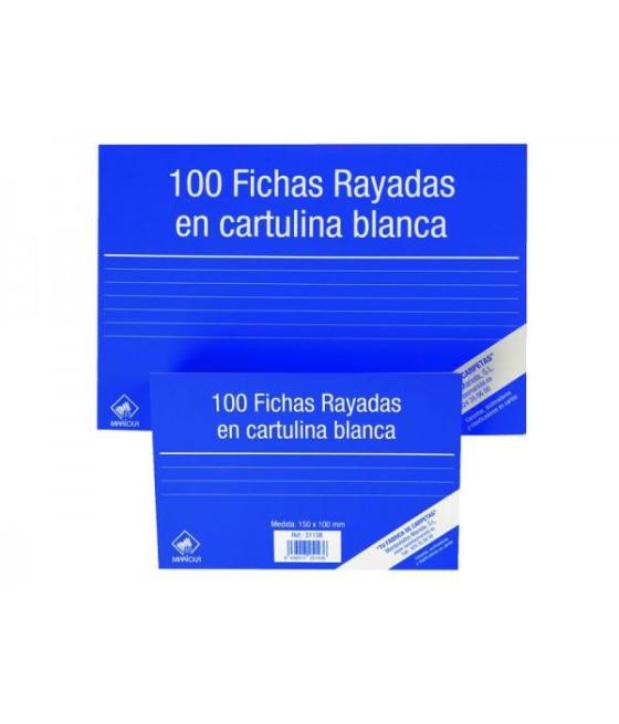 Mariola ficha rayada 200x120mm cartulina 180gr blanco paquete de 100 nº4