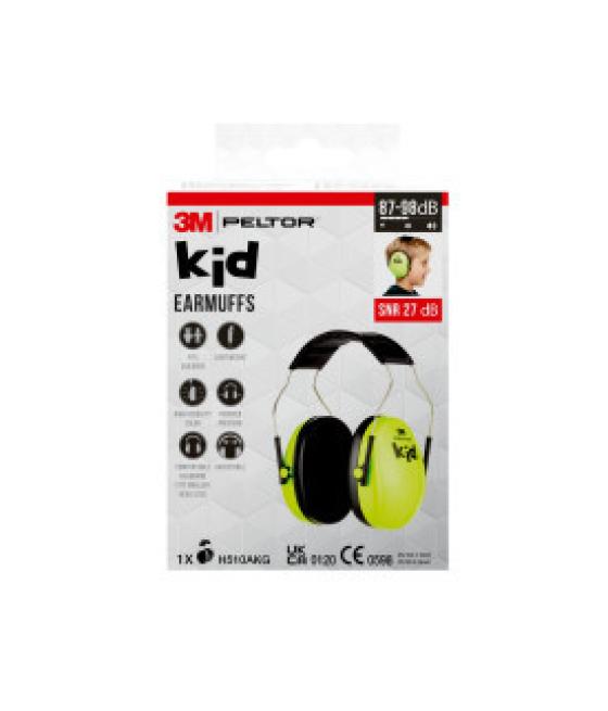 Cascos orejeras acolchadas con diadema proteccion auditiva infantil peltor h510akg-1 verde neón snr-27db 3m 7100334987