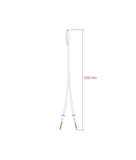 Nanocable Cable Adaptador Audio Jack 3.5/H de 4 Pines a 2 Jack 3.5/M de 3 Pines, Blanco, 20 Cm - Imagen 3