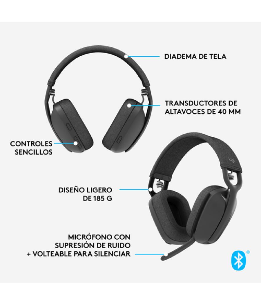 Logitech Zone Vibe 100 Auriculares Inalámbrico Diadema Llamadas/Música Bluetooth Grafito
