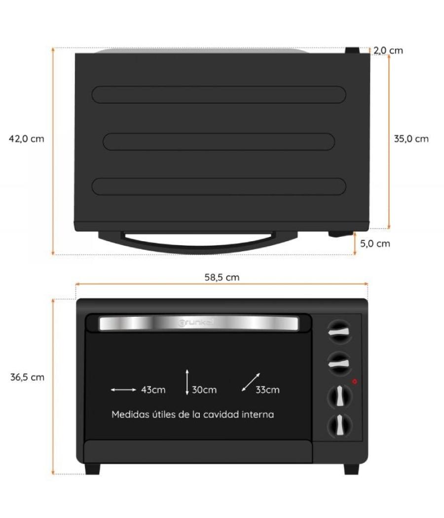 Horno de sobremesa grunkel hr-48rmrusti/ 2000w/ capacidad 48l