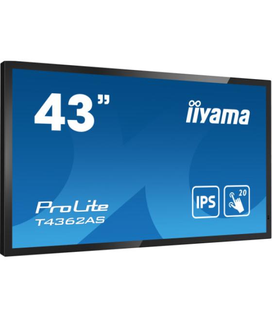 Iiyama t4362as-b1 pantalla de señalización panel plano interactivo 108 cm (42.5") ips 500 cd / m² 4k ultra hd negro pantalla tác