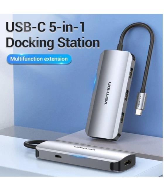 Docking usb tipo-c vention todhb/ 1xhdmi/ 3xusb/ 1xusb tipo-c pd/ gris