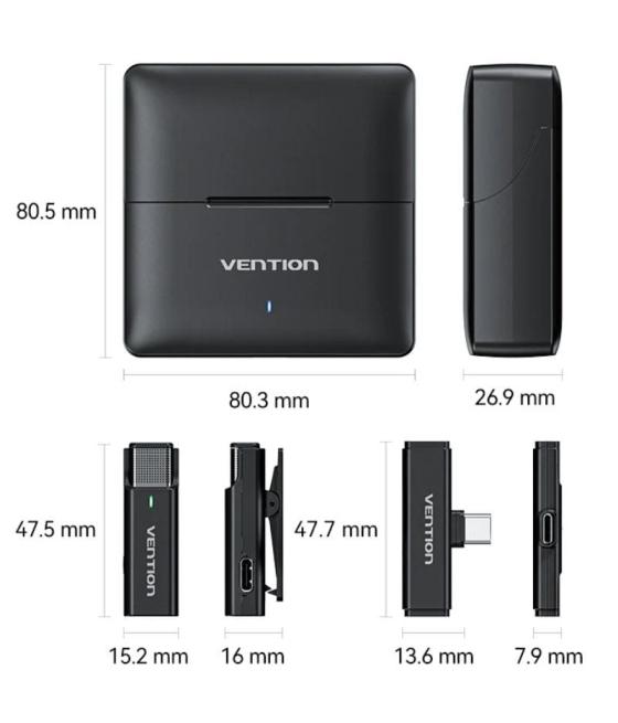 Micrófono inalámbrico con clip vention ncab0/ usb tipo-c/ incluye receptor/ 2 unidades