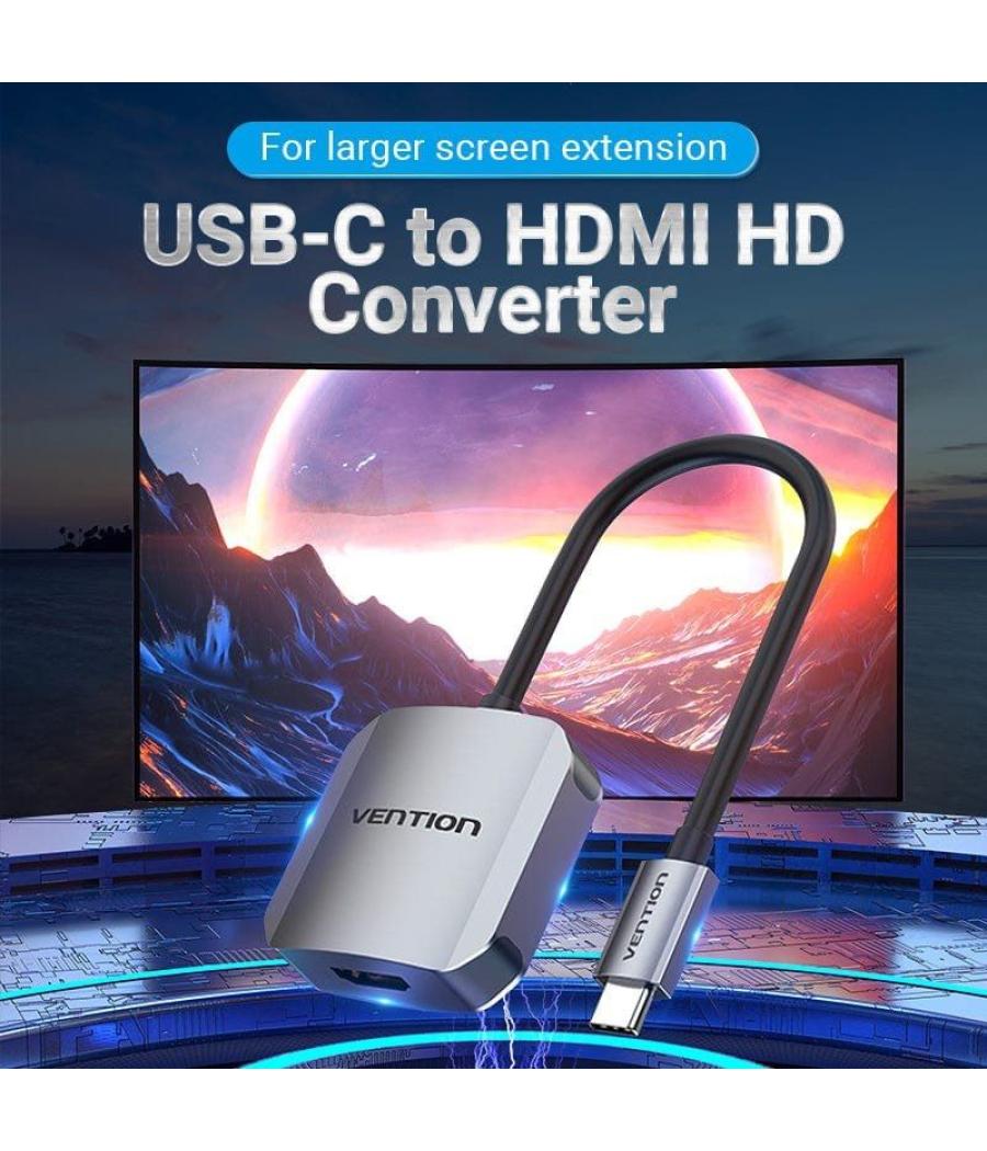 Conversor vention tdehb/ usb tipo-c macho - hdmi hembra/ 15cm/ plata