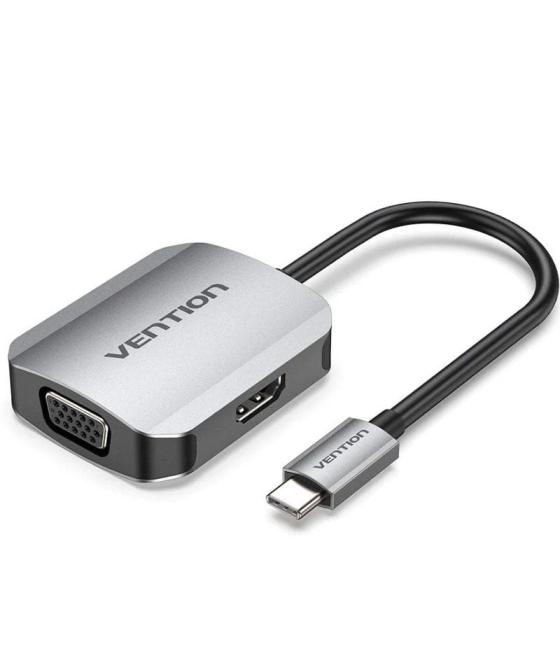Conversor vention tdihb/ usb tipo-c macho/ vga hembra - hdmi hembra/ 15cm/ plata