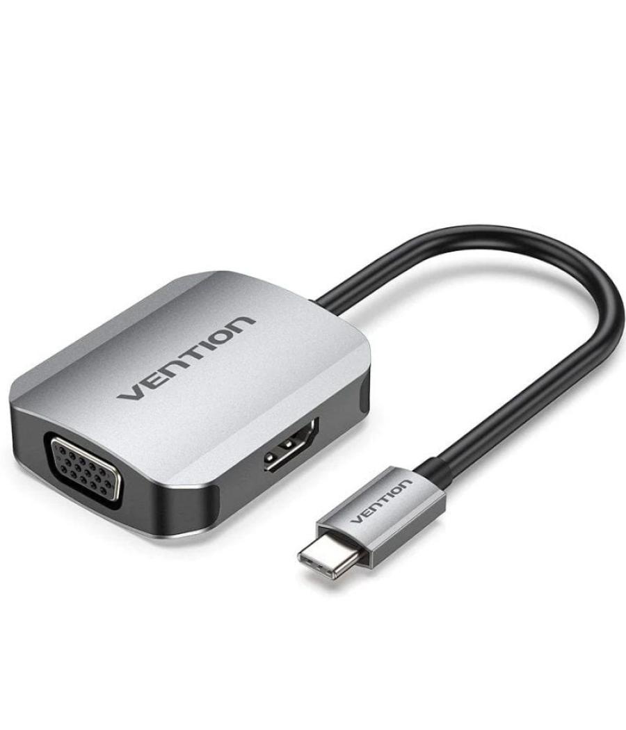 Conversor vention tdihb/ usb tipo-c macho/ vga hembra - hdmi hembra/ 15cm/ plata