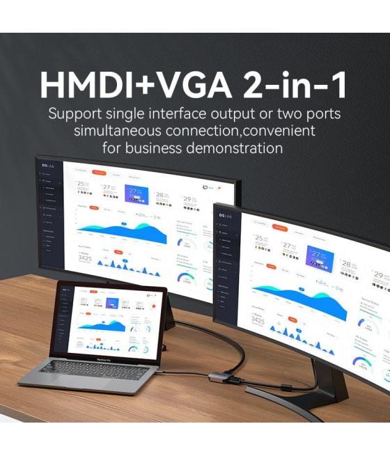 Conversor vention tdihb/ usb tipo-c macho/ vga hembra - hdmi hembra/ 15cm/ plata