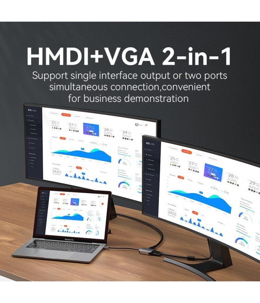 Conversor vention tdihb/ usb tipo-c macho/ vga hembra - hdmi hembra/ 15cm/ plata