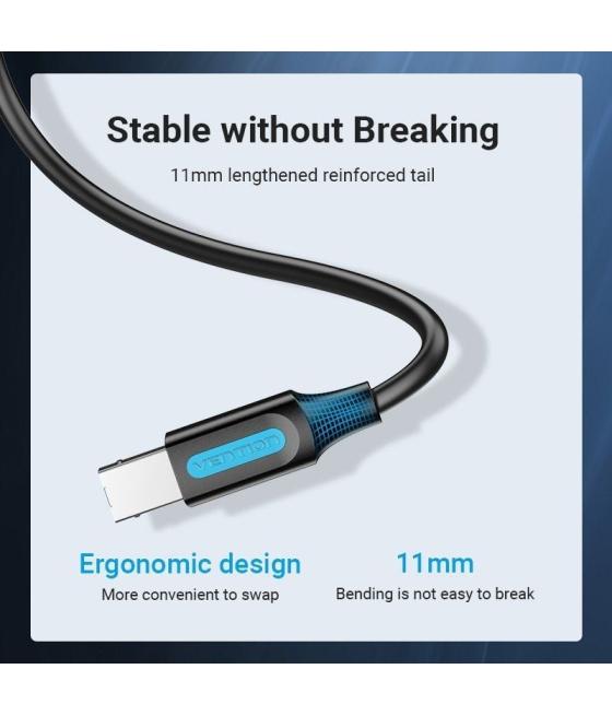 Cable usb 2.0 impresora vention coqbh/ usb tipo-b macho - usb macho/ 480mbps/ 2m/ negro