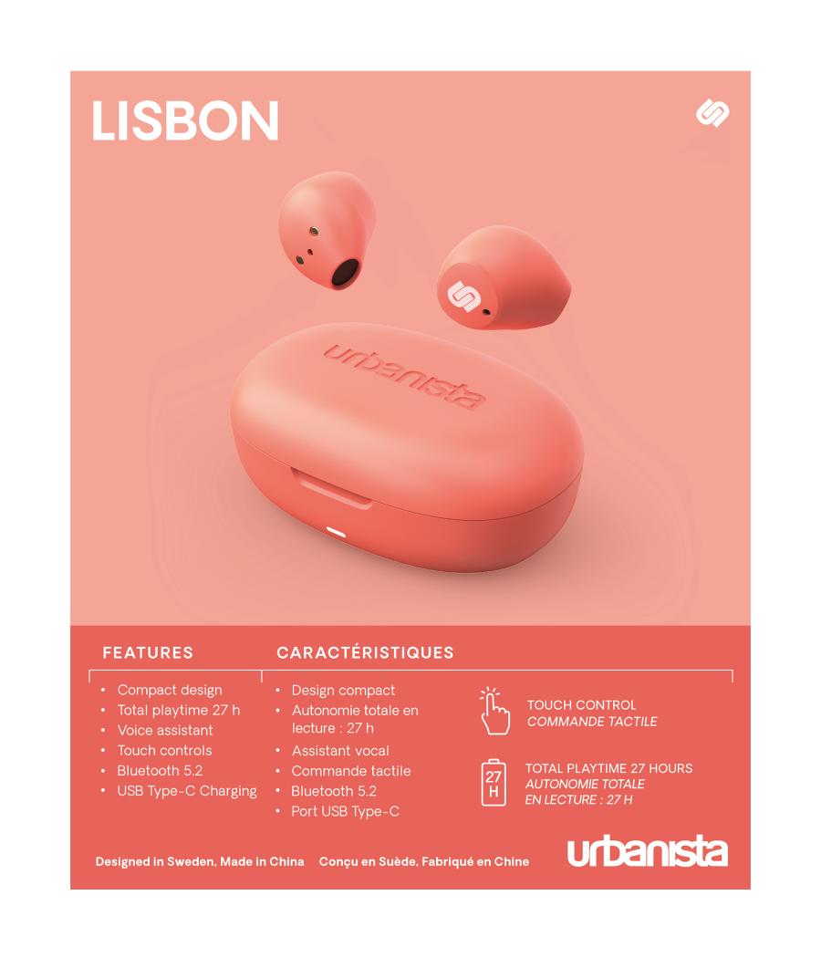 Auriculares urbanista true wireless inalambricos lisbon coral peach - naranja coral