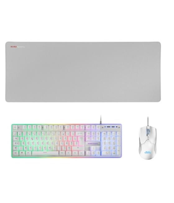 Kit teclado + raton mars gaming mcpxwfr rgb blanco + alfombrilla frances