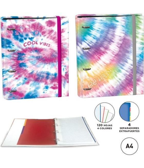 Senfort carpeta anillas 4 x 30mm ringbook c/recambio 120h a4 4 bandas color 4 separadores tie dye surtido