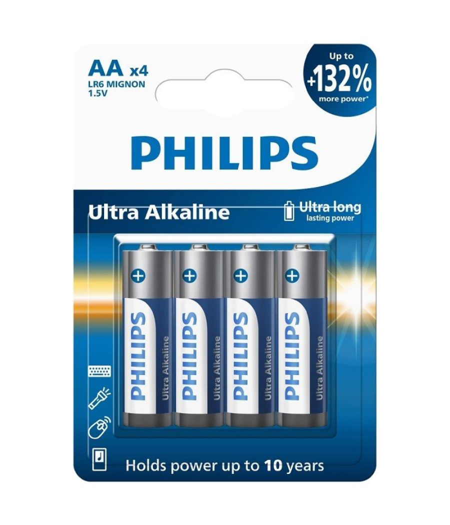 Pack de 4 pilas aa philips lr6e4b/10/ 1.5v/ alcalina