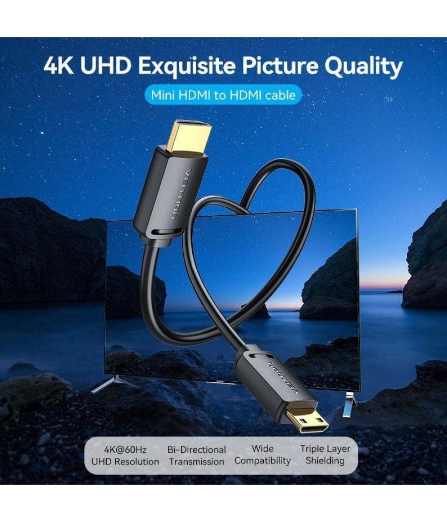 Cable hdmi 4k vention aghbf/ hdmi macho - mini hdmi macho/ 1m/ negro