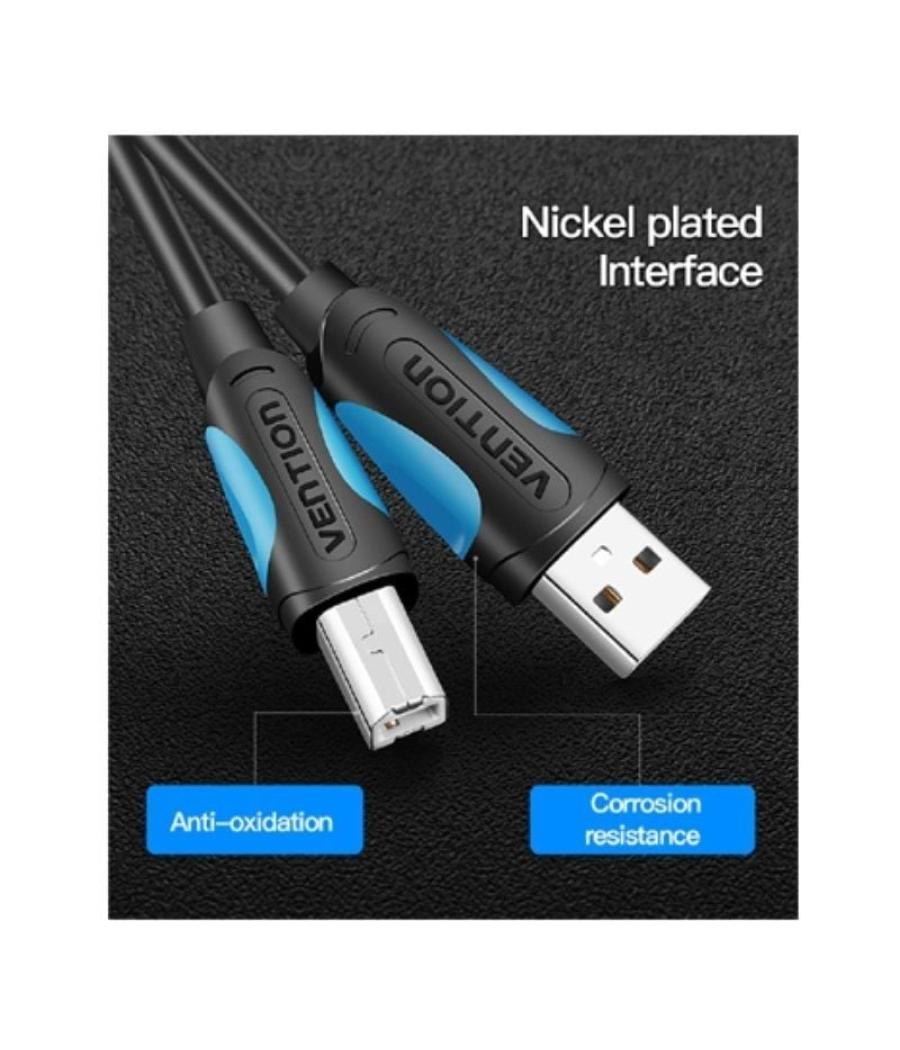 Cable usb 2.0 impresora vention vas-a16-b1000/ usb tipo-b macho - usb macho/ 480mbps/ 10m/ negro