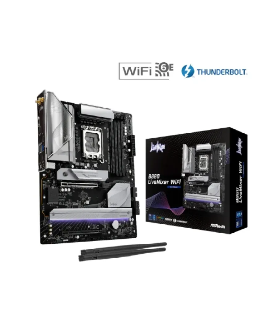 Placa asrock b860 livemixer wifi,intel,1851,b860,4ddr5,usb 10gbps,wifi,atx