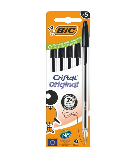 Caja de bolígrafos de tinta de aceite bic cristal original 516345/ 5 unidades/ negros