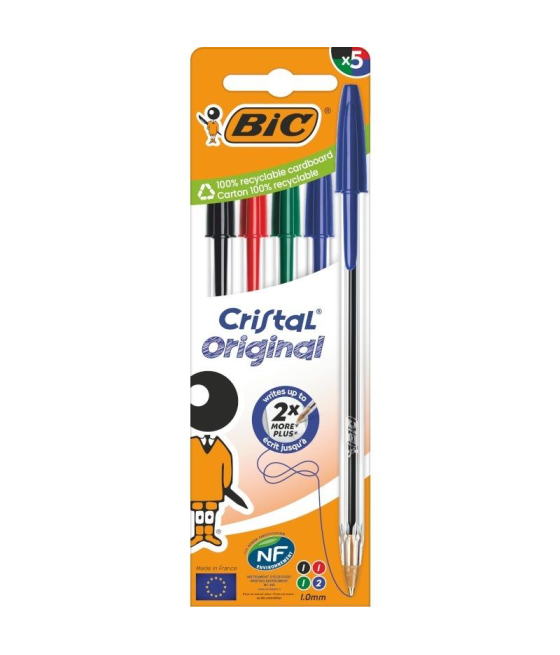 Bolígrafos de tinta de aceite bic cristal original 516346/ 5 unidades/ colores surtidos