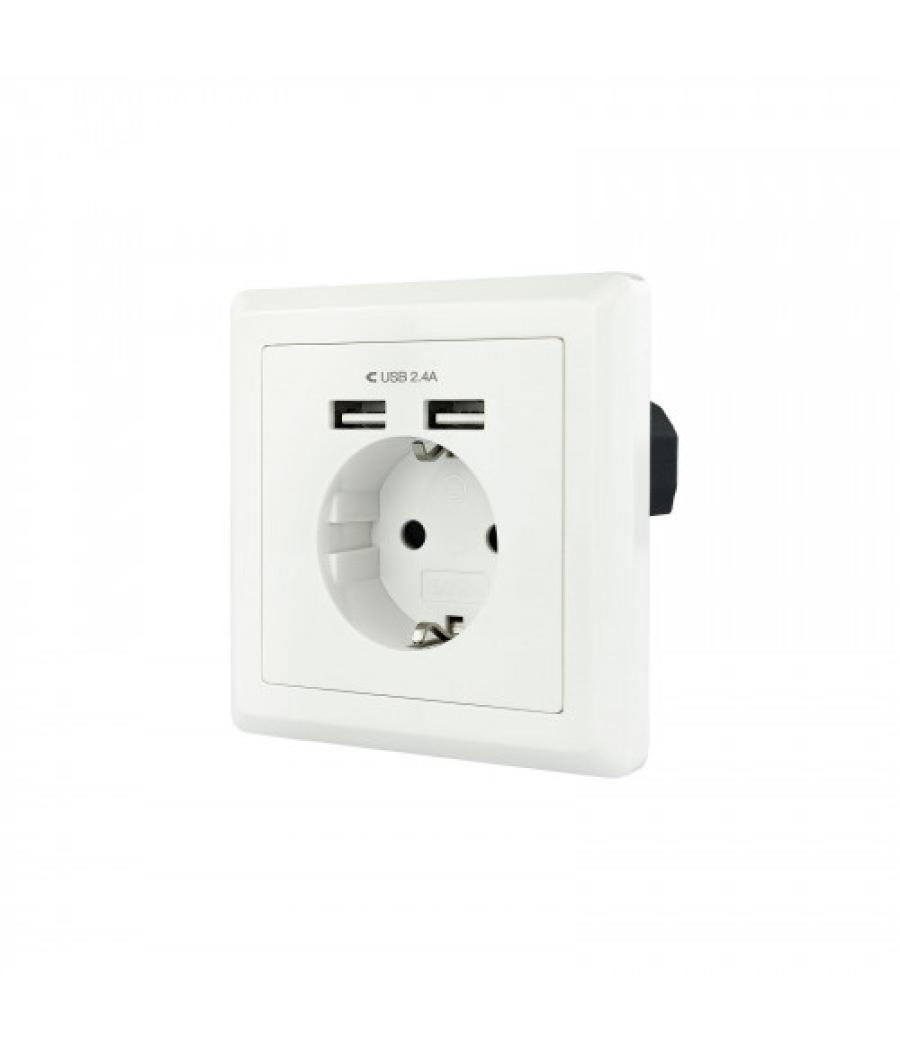 Nanocable base de enchufe de pared tipo schuko con 2 tomas usb max. 2.4a, blanca