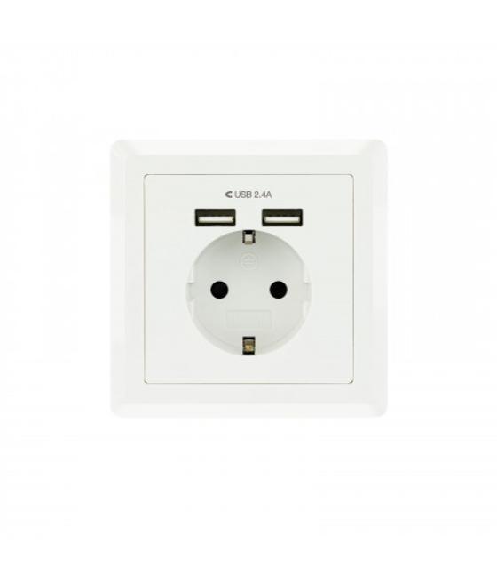 Nanocable base de enchufe de pared tipo schuko con 2 tomas usb max. 2.4a, blanca