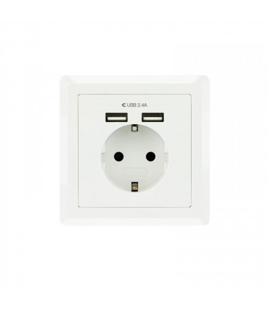 Nanocable base de enchufe de pared tipo schuko con 2 tomas usb max. 2.4a, blanca