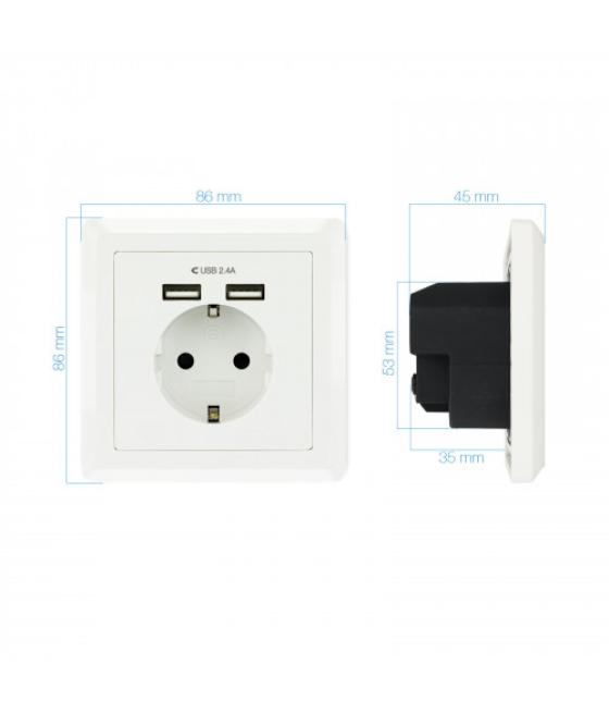 Nanocable base de enchufe de pared tipo schuko con 2 tomas usb max. 2.4a, blanca