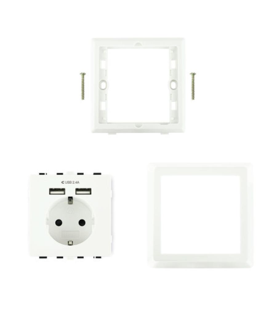 Nanocable base de enchufe de pared tipo schuko con 2 tomas usb max. 2.4a, blanca