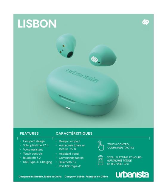 Auriculares urbanista true wireless inalambricos lisbon mint green