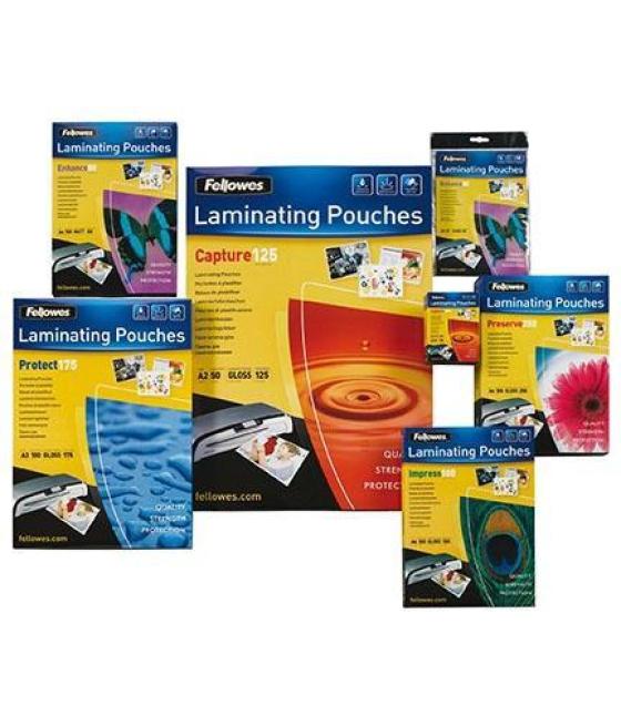 Fellowes pack 100 fundas plastificar 125 mic. brillo 83x113mm