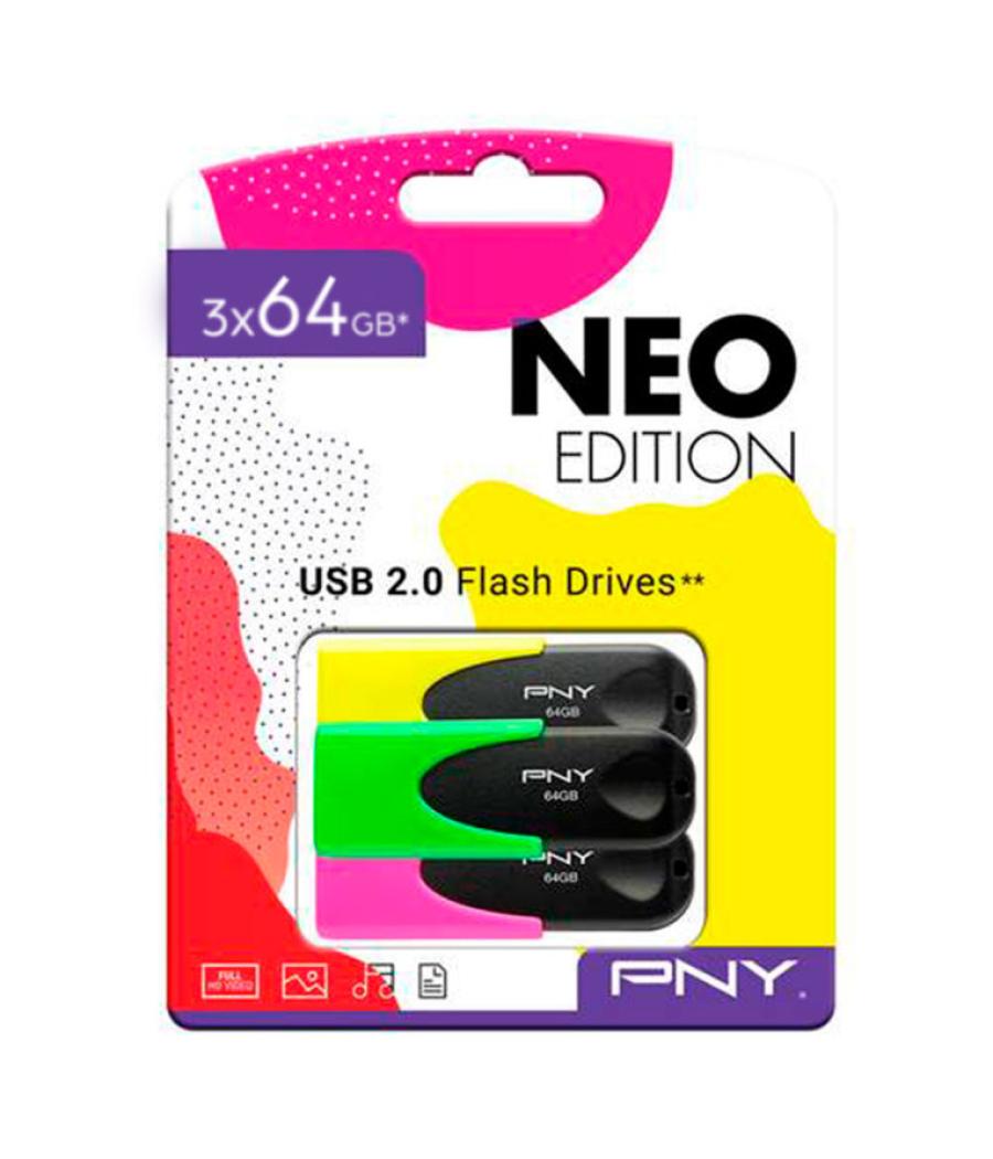 Usb 2.0 pny neon 3x 64gb pack