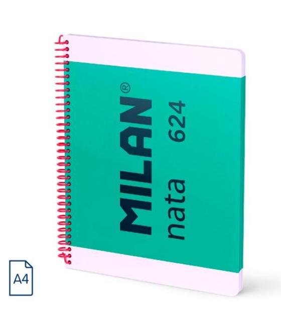 Milan cuaderno espiral a4 80h 95gr 5x5mm tapa dura colección nata® 624 since 1918 verde