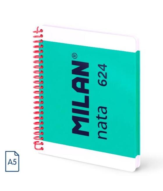 Milan cuaderno espiral a5 80h 95gr 5x5mm tapa dura colección nata® 624 since 1918 verde