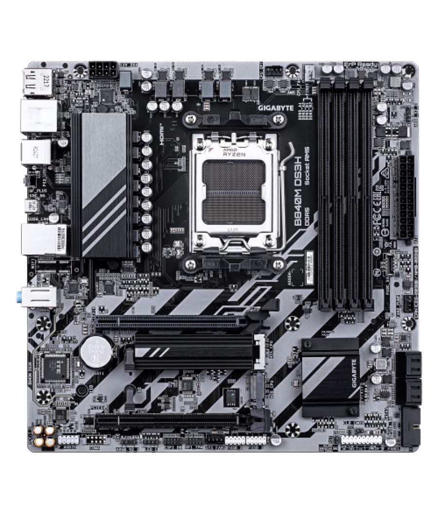 Gigabyte b840m ds3h placa base - procesadores amd ryzen 9000, vrm de 8+2+2 fases, hasta 8200 mhz ddr5, 2xpcie 4.0 m.2, lan 2.5gb