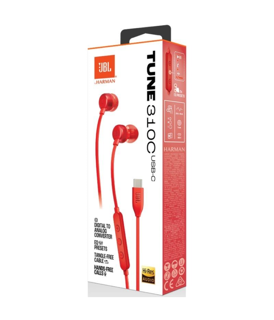 Auriculares intrauditivos jbl tune 310c/ con micrófono/ rojos