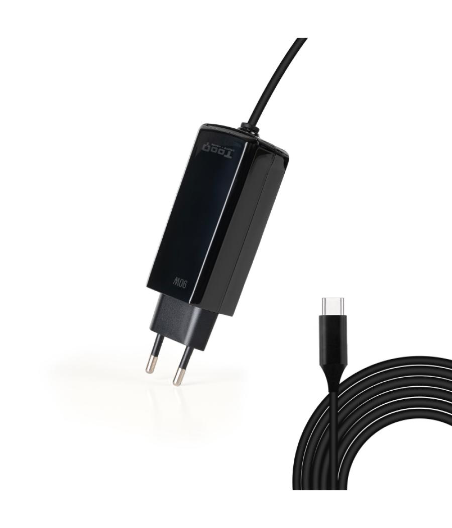 Cargador automatico portatil gan usb-c pd 3.0 90w cubico negro tooq