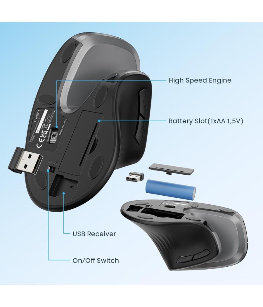 Raton ergonomico inalambrico ewent ew3154 negro