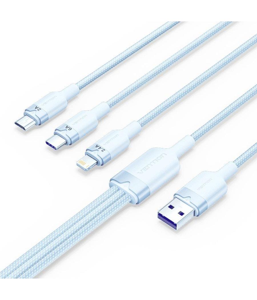 Cable usb 2.0 a usb-c + microusb/m + lightning trenzado 1.5 m azul vention