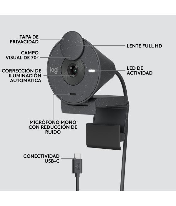 Webcam logitech brio 300 grafito full hd - usb tipo c
