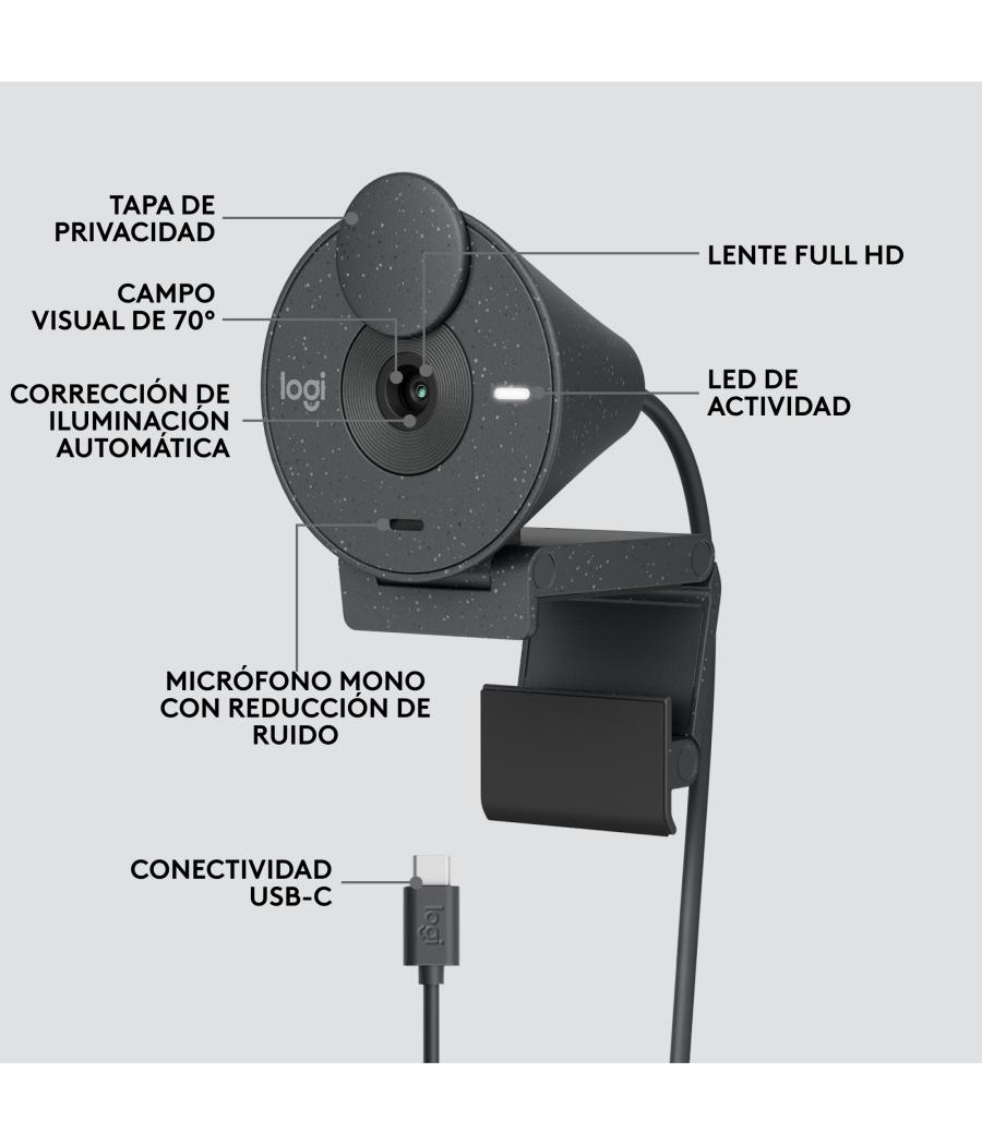 Webcam logitech brio 300 grafito full hd - usb tipo c