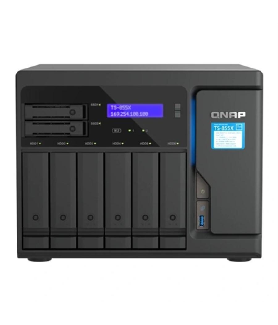 Servidor nas qnap ts - 855x - 8g nas 6+2 bay 2x2.5gbe 4xusb