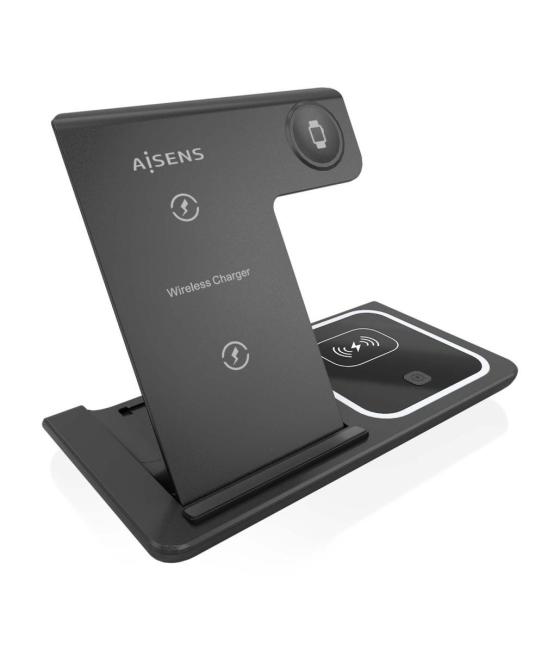 Aisens cargador inalambrico usb-c 3 en 1 de 15w movil, apple wacht, auriculares conm estuche de carga, negro
