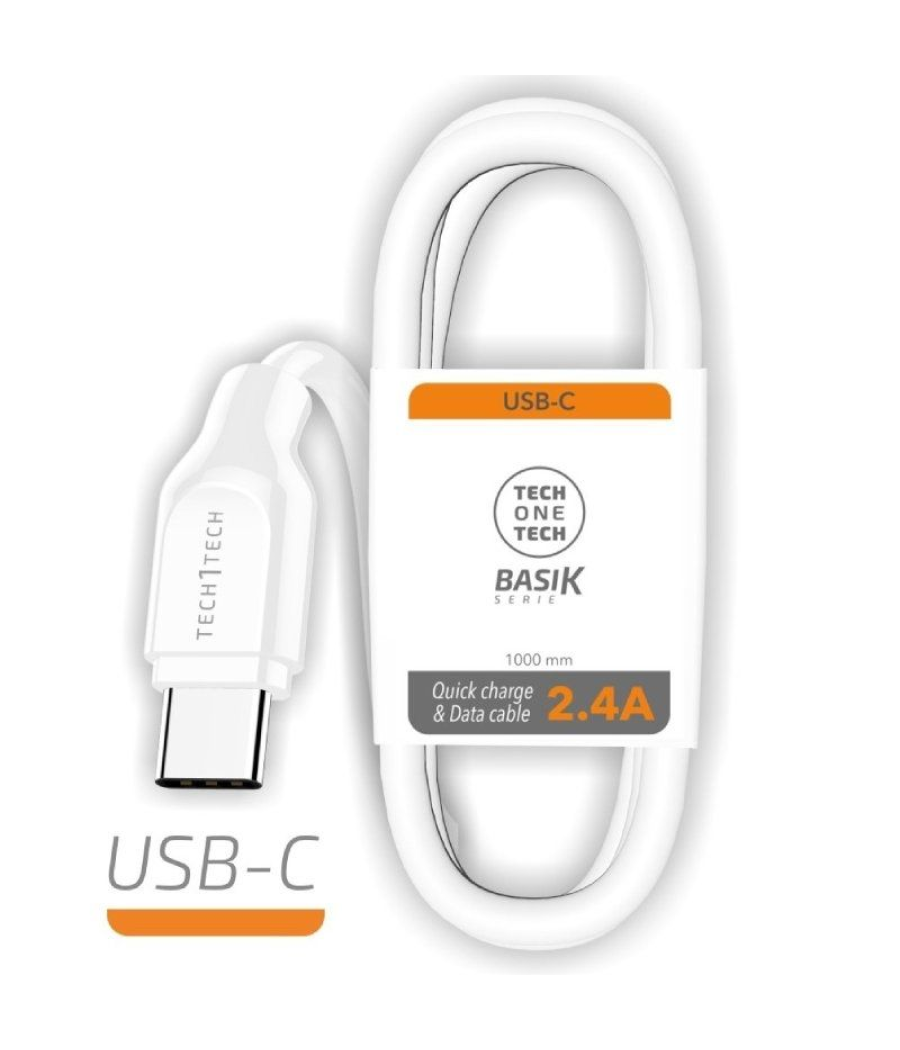 Cable usb tipo-c tech one tech tec2903/ usb tipo-c macho - usb macho/ 1m/ blanco