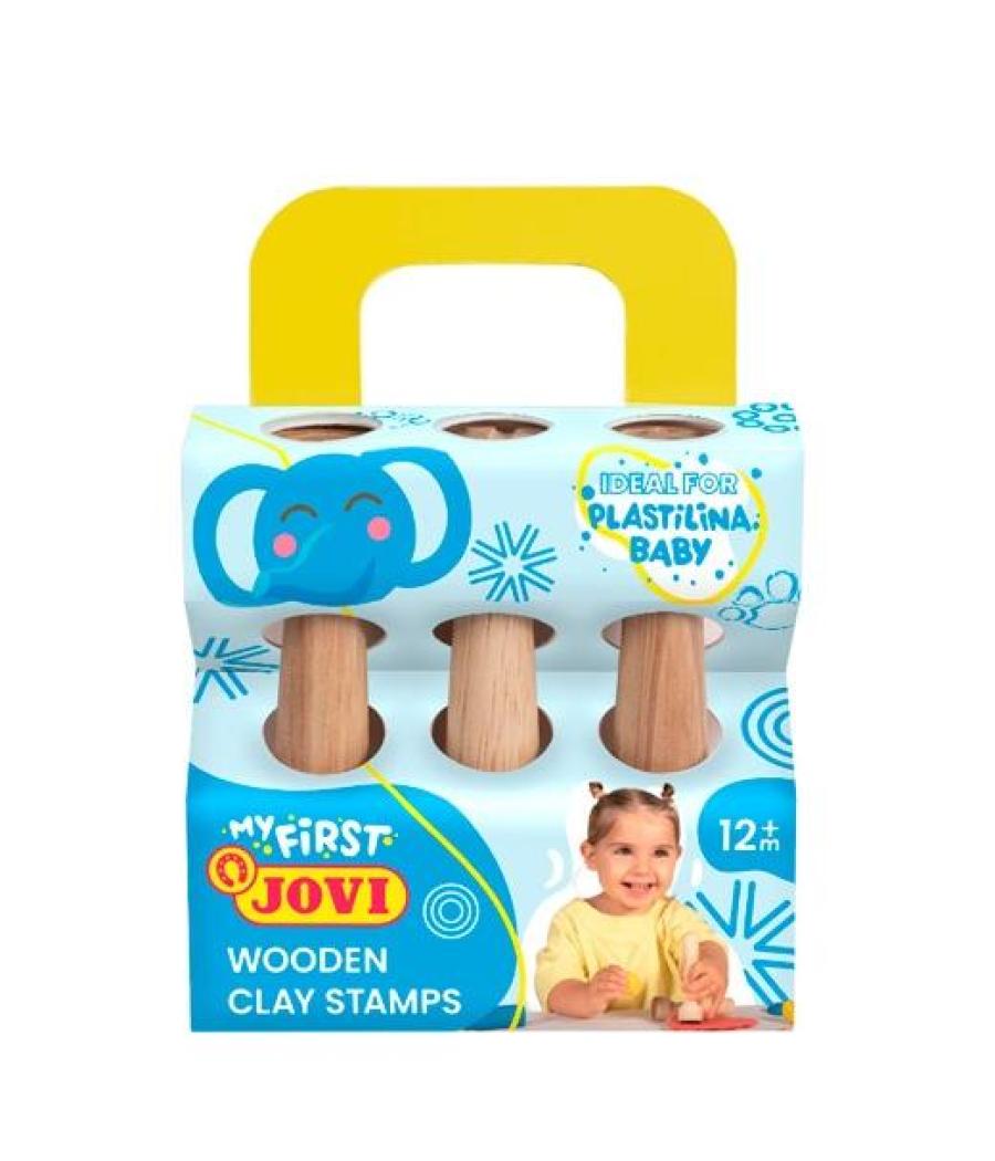 Jovi maletín de modelaje my first plastilina baby con 3 sellos de madera diferentes texturas +12m