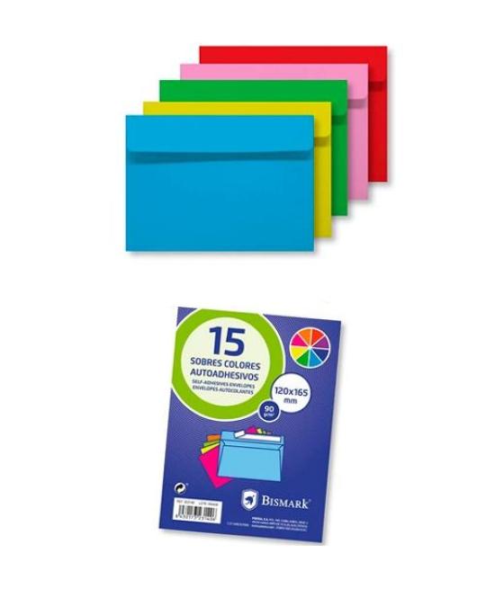 Bismark sobre de papel autoadhesivo 90gr 120x165mm colores 15 sobres surtidos