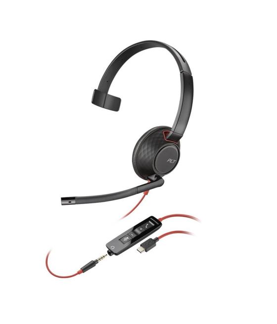 Auriculares poly blackwire 5210 monaural usb - c + conector de 3 -5 mm + adaptador usb - c - a (bulk)