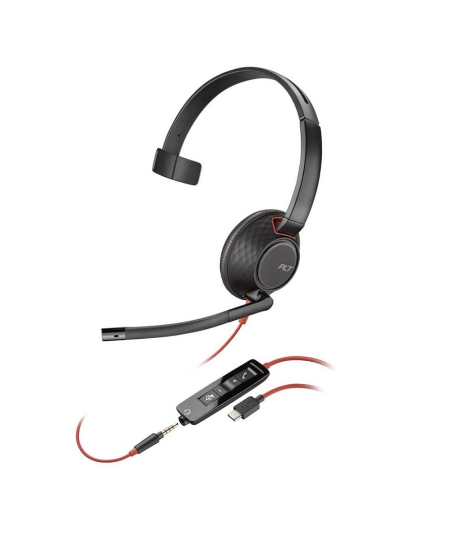 Auriculares poly blackwire 5210 monaural usb - c + conector de 3 -5 mm + adaptador usb - c - a (bulk)