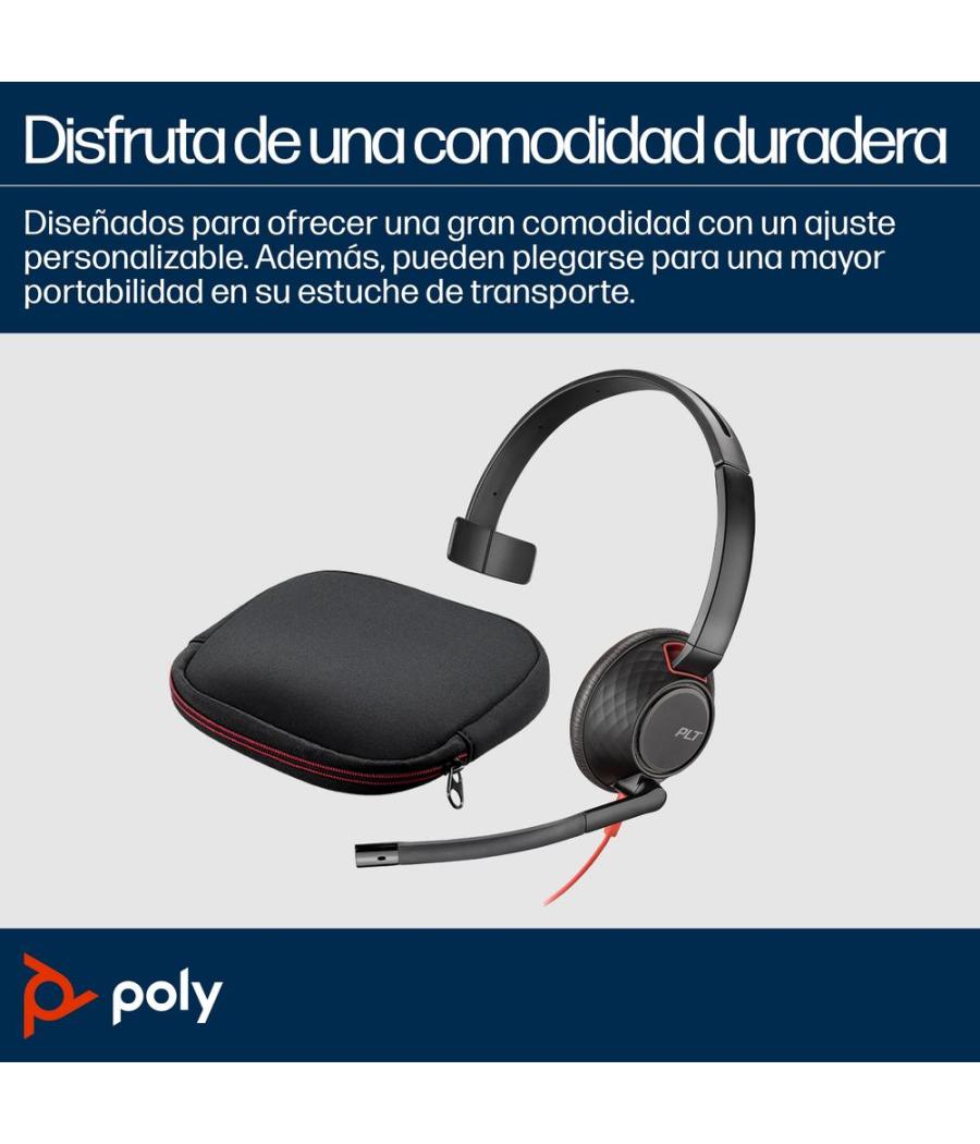 Auriculares poly blackwire 5210 monaural usb - c + conector de 3 -5 mm + adaptador usb - c - a (bulk)